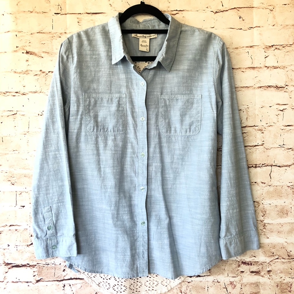 American Rag Chambray Crocheted Top